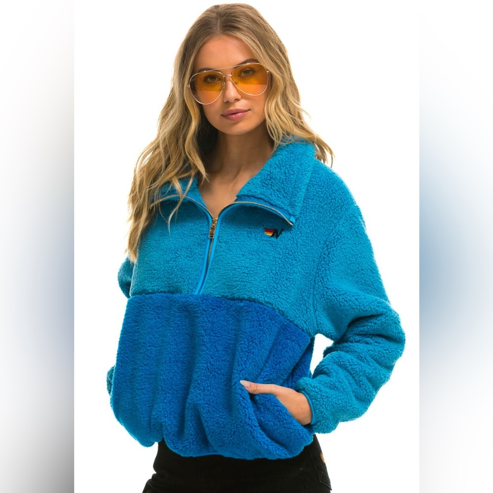 Aviator Nation Teddy Apres Half Zip Color Block Jacket